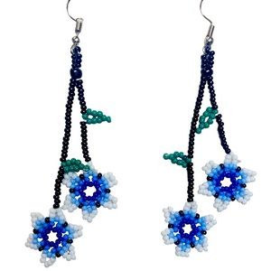 Blue Flowers Earrings  Huichol Art